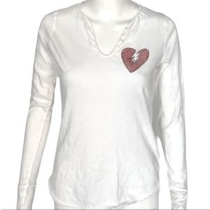 Zadig and Voltaire white long sleeve with red heart Sz S